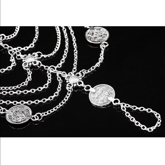 Silver Multilayered Adjustable Boho Coin Anklet Foot Chains - Set of 2 - Picture 6 of 6